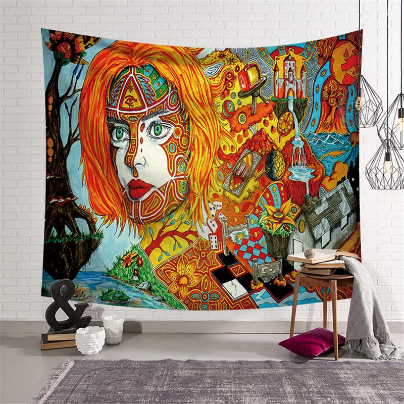 Painting Pattern Polyester Home Tapestry Wall Hanging Colorful Printed