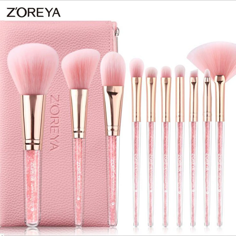

ZOREYA 10pcs Fashional Pink Makeup Brushes Concealer Blending Foundation Eye Shadow Fan Brush Make Up Brushes Set Tools