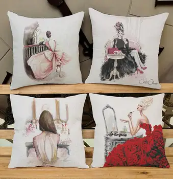 

Creative Fashion modern makeup artist printed linen cushion Cushion cover sofa bed car Dec printed brief covers wholesale FG096