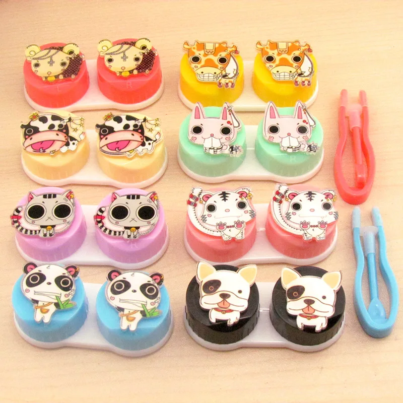 

20set/lot cute cat cow panda contact lenses box / companion box / Cartoon eyeglasses box / lens care /storage case
