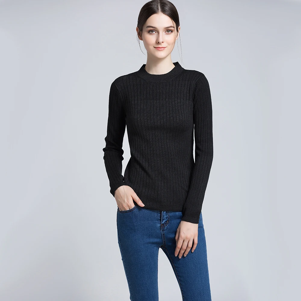 New Women Sweater High Elastic Solid O neck 2017 Fall Winter Fashion ...