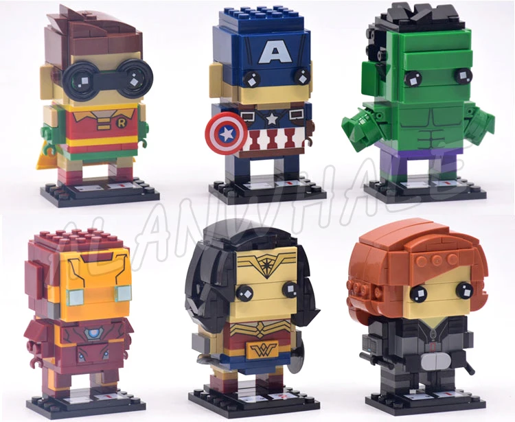 Pаспродажа 12 видов BrickHeadz фигурки супергероев Капитан Америка Железный человек Халк Ллойд Робин Чудо Женщина модель строительные блоки игрушки