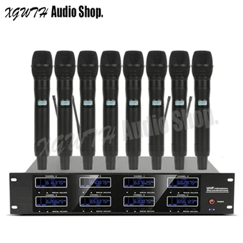 安い UHF デジタル調整可能な周波数 8 ハンドヘルドワイヤレスマイクシステムステージ Ktv カラオケコードレスマイク 8 × 100 チャンネル