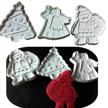 

3PCS/SET Christmas day plastic Cake Plunger Cutter /Santa Claus Ghost Christmas Tree cookie cutter/fondant mold/cake tools