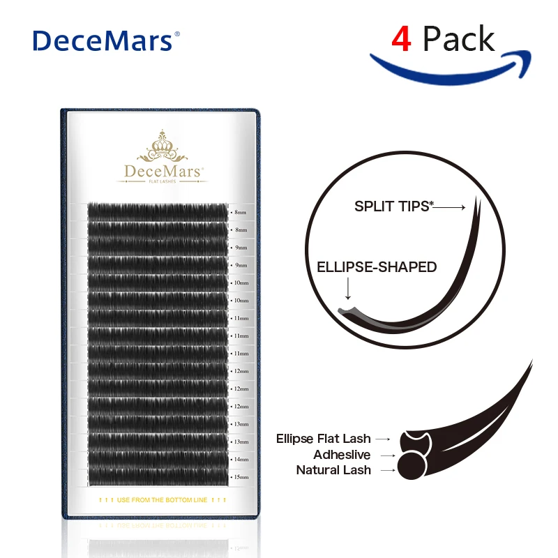 

DeceMars4Trays/Set Ellipse Eyelash Extensions 0.15mm C Curl Flat Eyelash Extension Light Lash Individual Eyelashes Black Mink