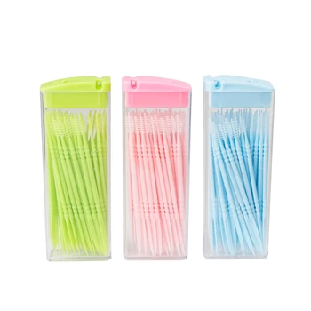 

50 pcs / box Double-headed Dental Brush Teeth Sticks Floss Pick Toothpick Color Random