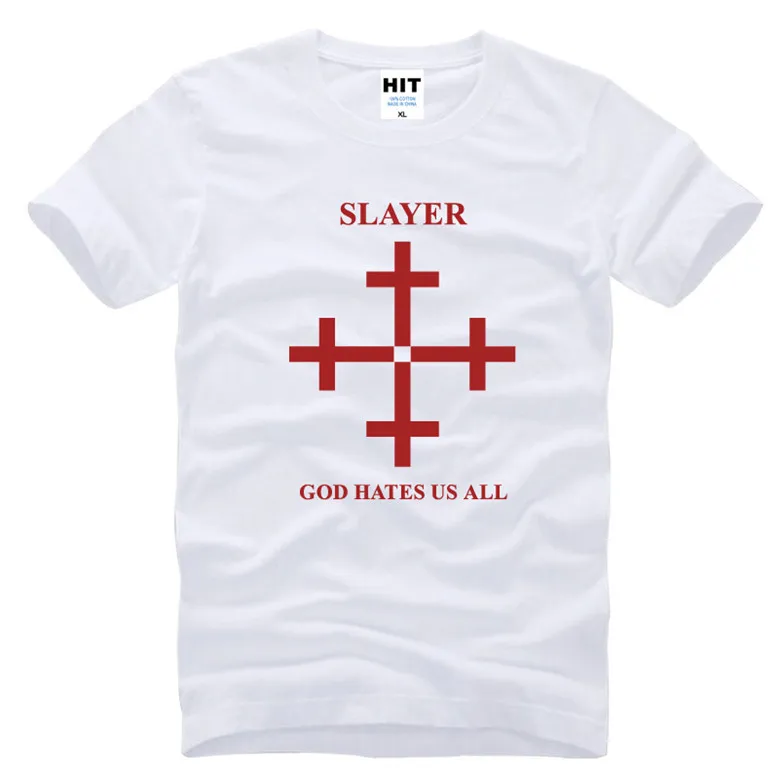 Slayer God Hate Us All Metal Мужская футболка с рок-музыкой, новинка, хлопковая футболка с коротким рукавом и круглым вырезом, Повседневная футболка - Цвет: BAY HOT