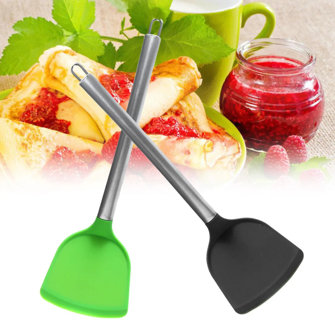 New Non Stick Silicone Spatula Pancake Omelets Burgers Slice Turner Kitchen Tool 2 Colors