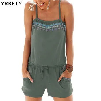 

YRRETY Summer Beach Wear Women Sleeveless Chiffon Overalls Playsuit Sexy Playsuits Clubwear Spaghetti Strap Drawstring Romper