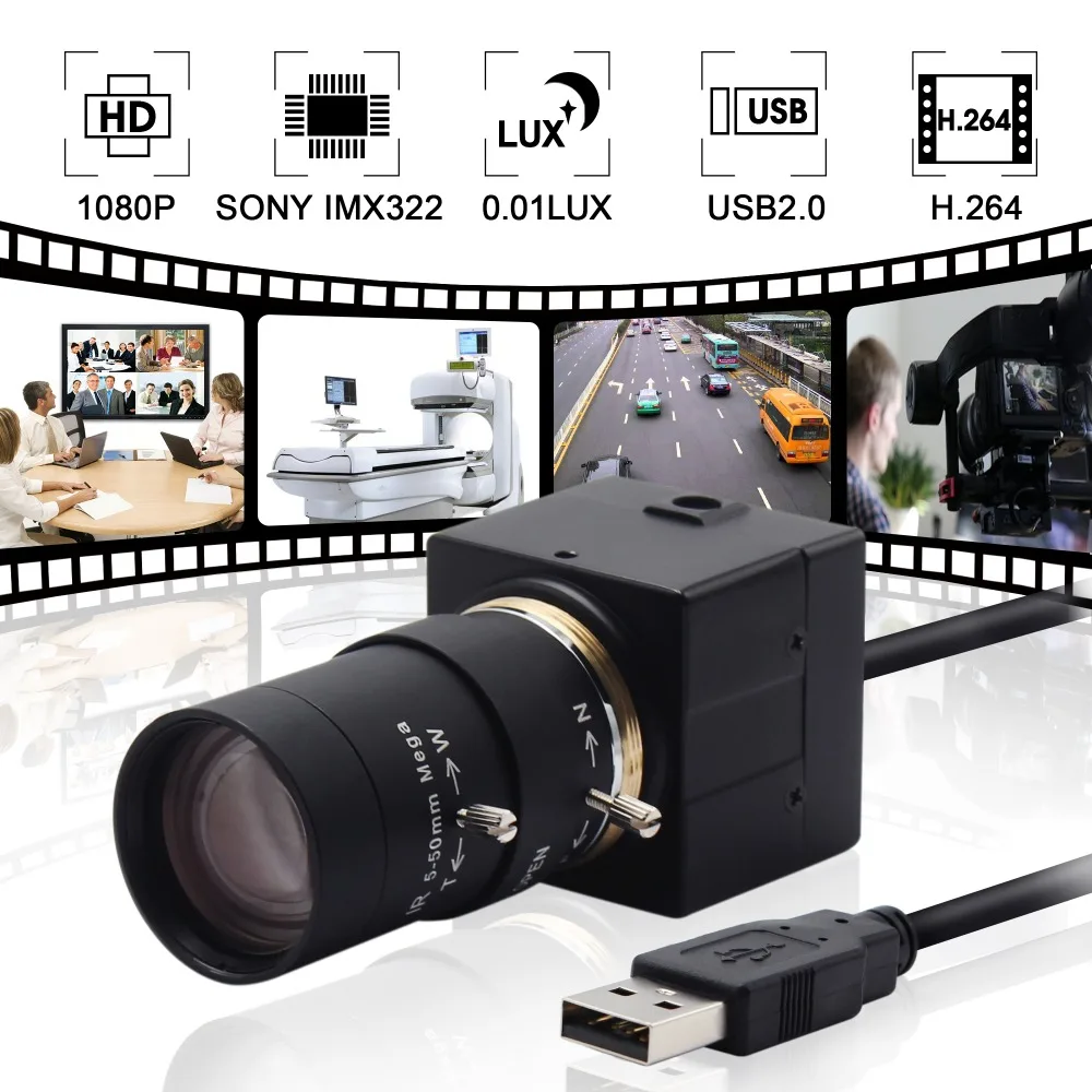 US $57.90 2020 Top Elp 1080p Sony Imx322 H264 Low Light 001lux Industrial Machine Vision Mini Usb Webcam Camera For Pc Computer Laptop