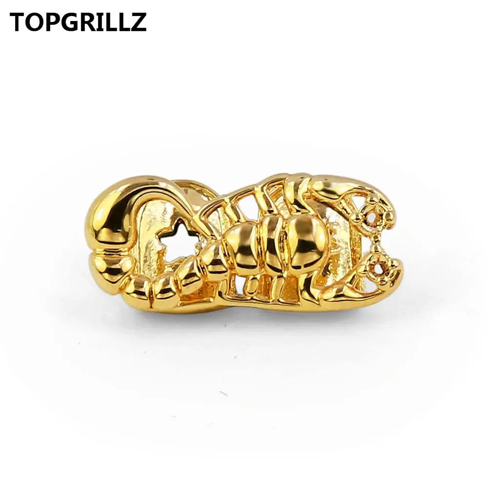 TOPGRILLZ мужские Новые Позолоченные с открытым лицом, Корона скорпиона, однозубные грили, крышка, глянцевая полировка, хип-хоп Bling Grillz - Окраска металла: Gold Scorpion