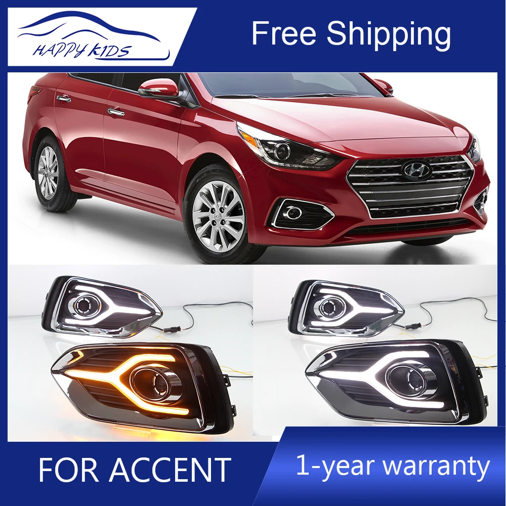 

Car styling Drl For Hyundai Accent Solaris 2018 with turn signal style relay waterproof 12V LED CAR DRL for New Verna led drl