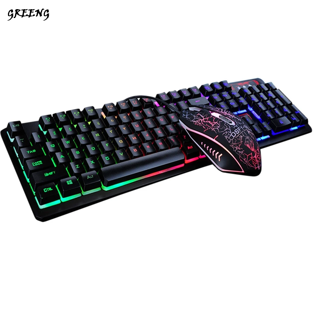 

Rainbow Quality Gaming Keyboard with Mouse Set LED Multi-Colored Changing Backlight Keyboard Mouse Combo Set