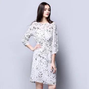 

100% Silk Crepe Dress Light Grey and Pink Versions for option Three Quarter Sleeve Women Dress S-XXL