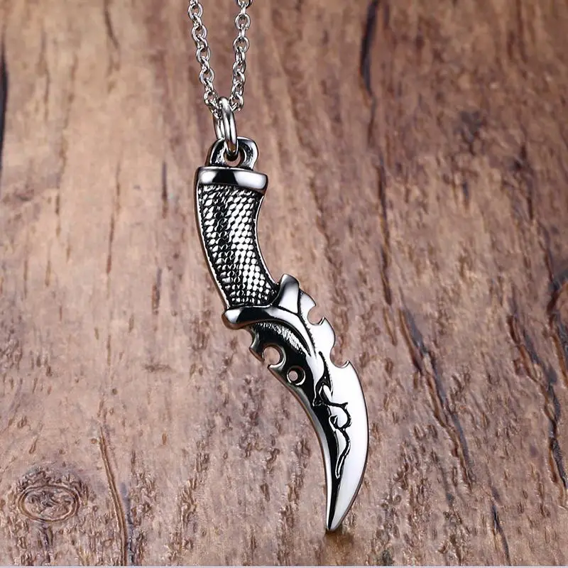 Mens Necklaces Ritual Blade Stainless Steel Dagger Tribal Knife Pendant