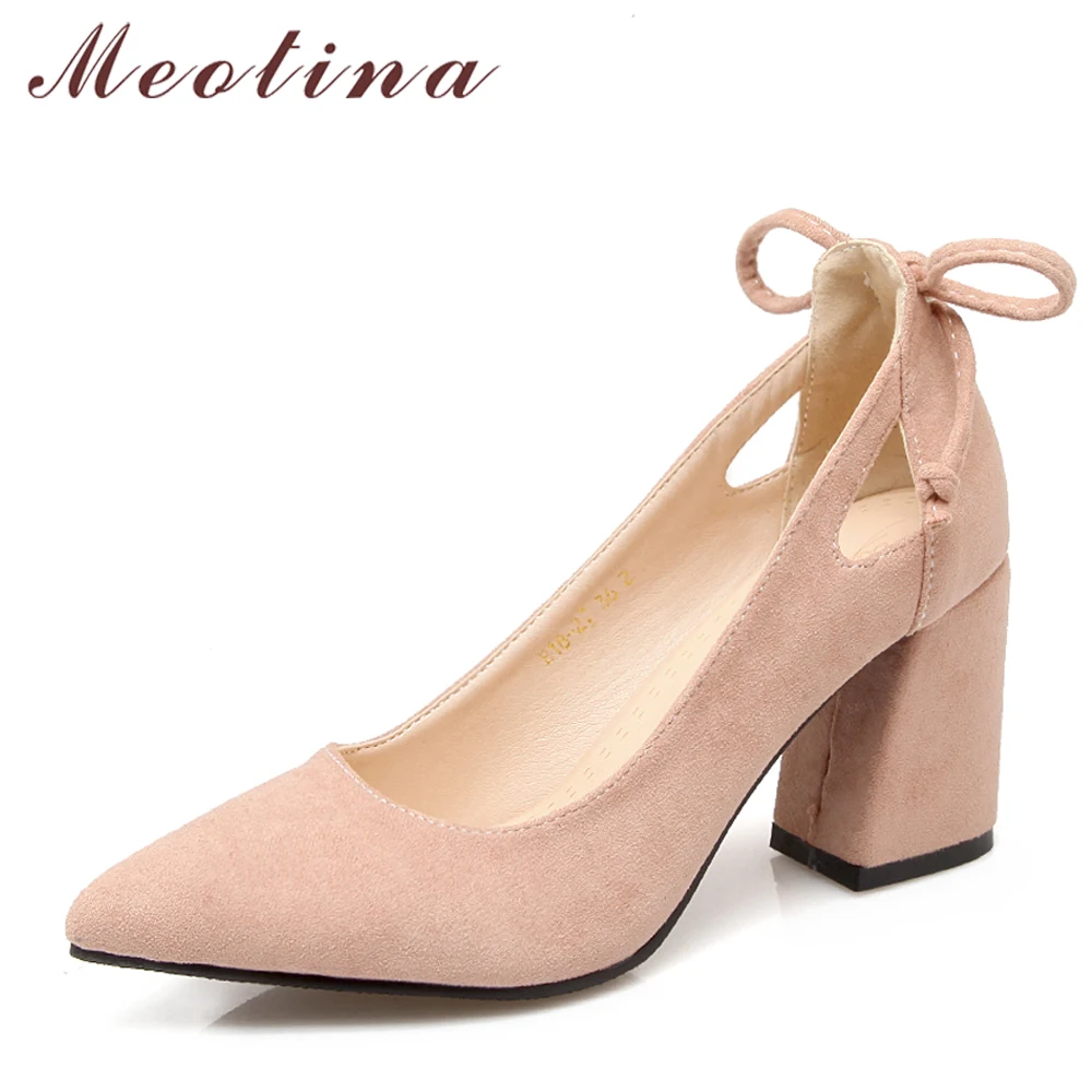 Meotina Women Pumps Thick Heel Female Shoes Pointed Toe High Heels Bow Ladies Party Shoes Slip On Shoes Black Plus Size 33-46 43 цена Meotina Women Pumps Thick Heel Female Shoes Pointed Toe High Heels Bow Ladies Party Shoes Slip On Shoes Black Plus Size 33-46 43 цены онлайн