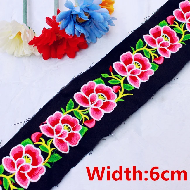 

Width 6cm Vintage Lotus Embroidery Ethnic Lace jacquard Clothing Decorations DIY for Bags Dress Patches