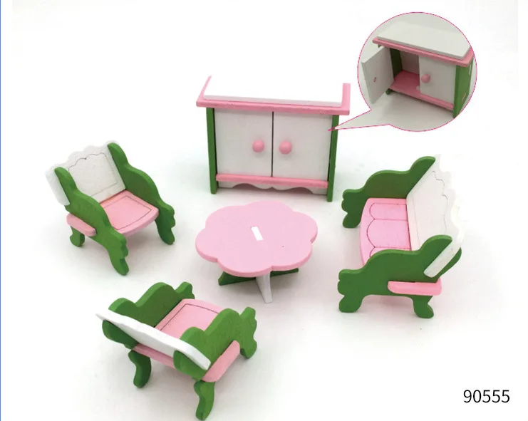 Модель дома деревянные маленькие кукольный домик с мебелью Аксессуары игрушки деревянная мебель куклы Детская комната для детей игрушка - Цвет: 555