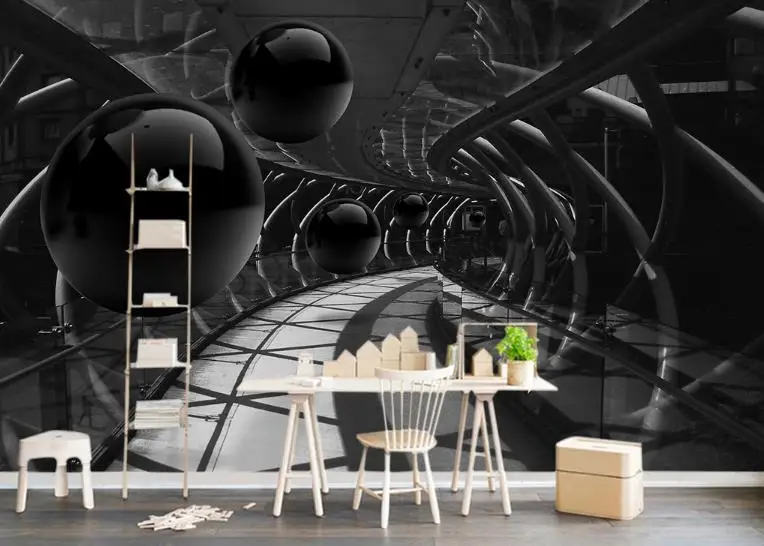 

custom 3d photo deco mural wallpaper living room bed room Ball black and white 3d wallpaper walls