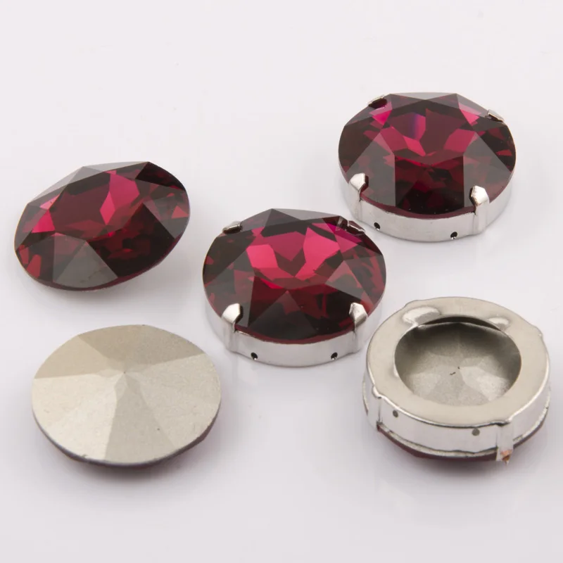 

8PCS 1201 SW Strass 27mm Fuchsia Top Quality Stones With Claw Round Fancy Rhinestones Pointback Sew On Crystal Glitter Stones