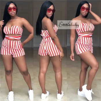 

Striped casual playsuits Summer off shoulder Polyester Romper one pieces Trendy Women Rompers Sexy Sleeveless
