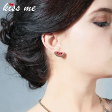 KISS ME милые зеленые Стразы Эмаль маленькие Арбузные серьги-гвоздики модные ювелирные изделия для женщин Brincos