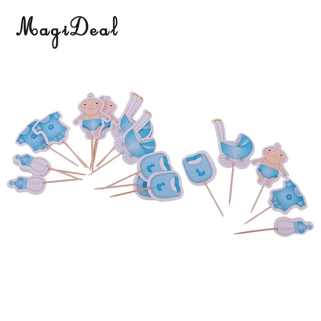 MagiDeal Lovely 20Pcs Baby Girl/Boy Cupcake Picks Cake Toppers Party Favors Decoration for Baby Shower Kids Birthday Party Day