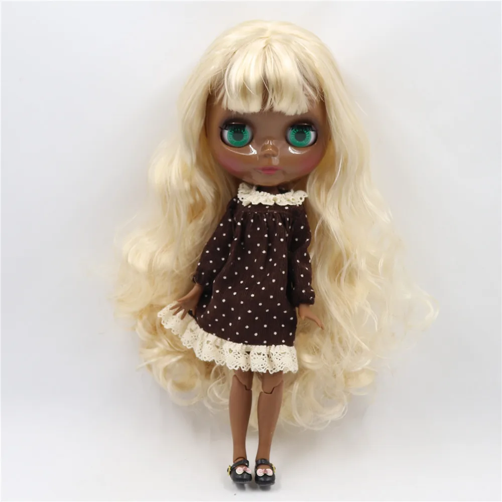 Кукла Blyth от ICY DBS супертемная черная кожа глянцевое лицо блестящие золотые волосы