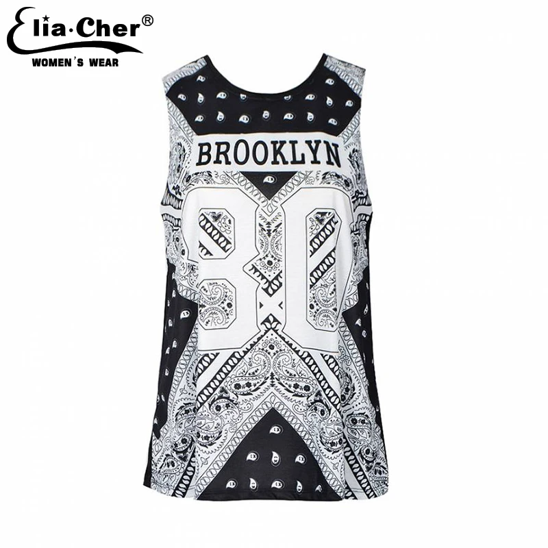 Tank top Women Tops Summer Elia cher Brand Chic Fitness Active Letter Print Lady Top Plus Size Causal Clothing | Женская одежда