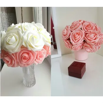 

10 Heads 8CM Pretty Charming Artificial Flowers PE Foam Rose Flowers Bride Bouquet Home Wedding Decor Scrapbooking DIY Supplies