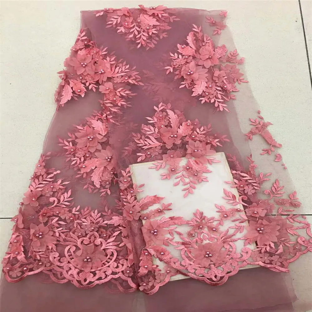 

Grace Design red 3D Lace Fabric 2018 High Quality Mesh Embroidery Applique 3D Flower Tulle Nigerian Lace Fabrics HJ573-1