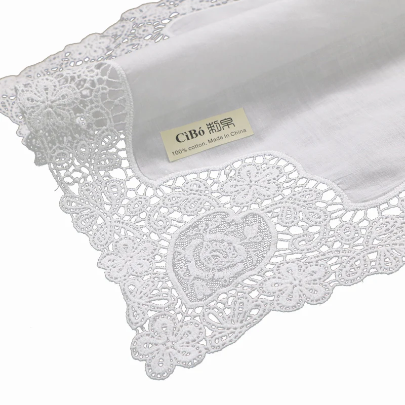 

D608 white 100 Pieces premium cotton Lace Handkerchiefs blank crochet hankies for women/ladies wedding gift