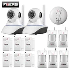 Fuers 720P IP Camera IR-cut Night Version Function WiFi Alarm System for Villa Home Burglar Security with Fire Smoke Detector 