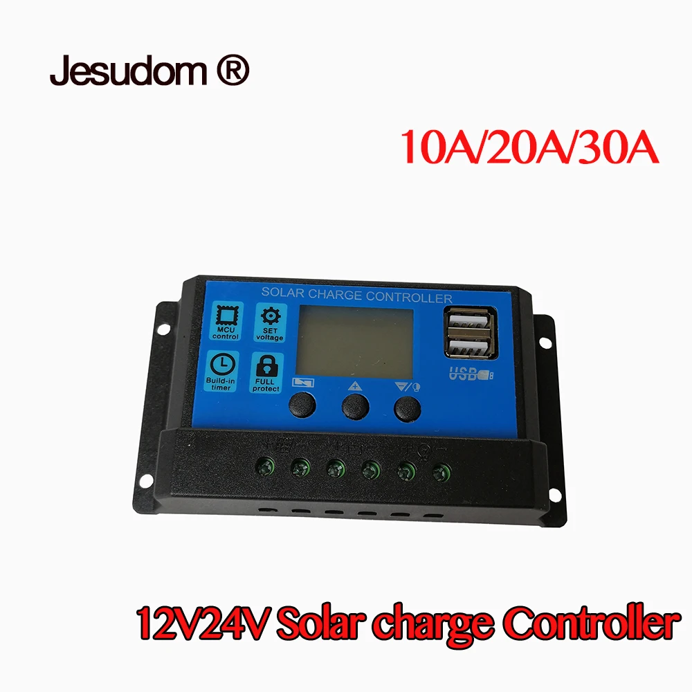 

Solar Charger 30A 20A 10Amps 12V 24V Auto PWM Solar Charge Controller Solar PV Regulators with LCD Display and 5V USB