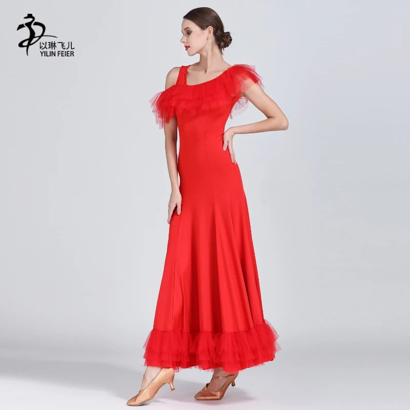 Красные Бальные танцевальные платья для соревнований стандартные танцевальные платья латинские Бальные Длинные платья для девочек