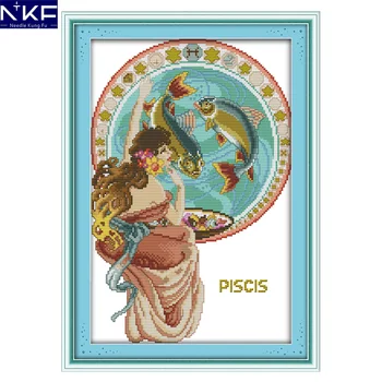 

NKF Pisces Cross Stitch Embroidery Kits Cross-stitching Patterns Needlework Handmade Chinese Cross-stitch Kits with Threads