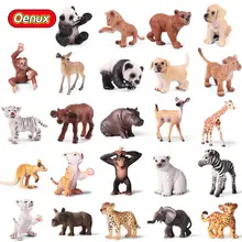 Oenux Original Lion Tiger Leapord Giraffe Animal Simulation Model Action Figure Small Size Wild Animals Figurines Toy For Kids