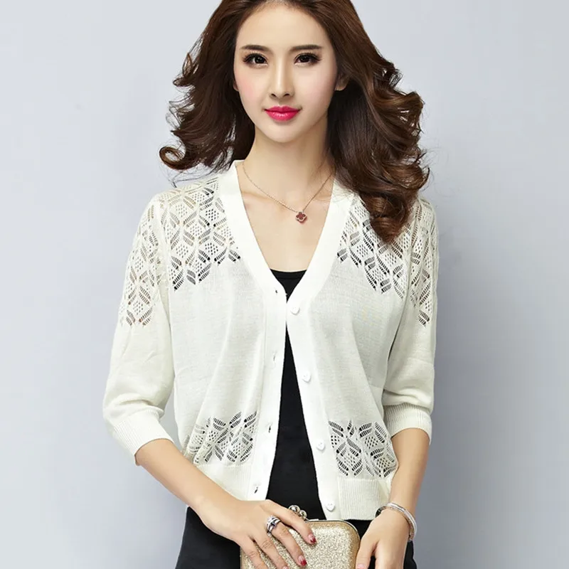 New Summer Autumn Women Knitted Cardigans Bright Silk Shawl Short Knit Coat Female Slim Elegant Long Sleeve Thin Cardigan |