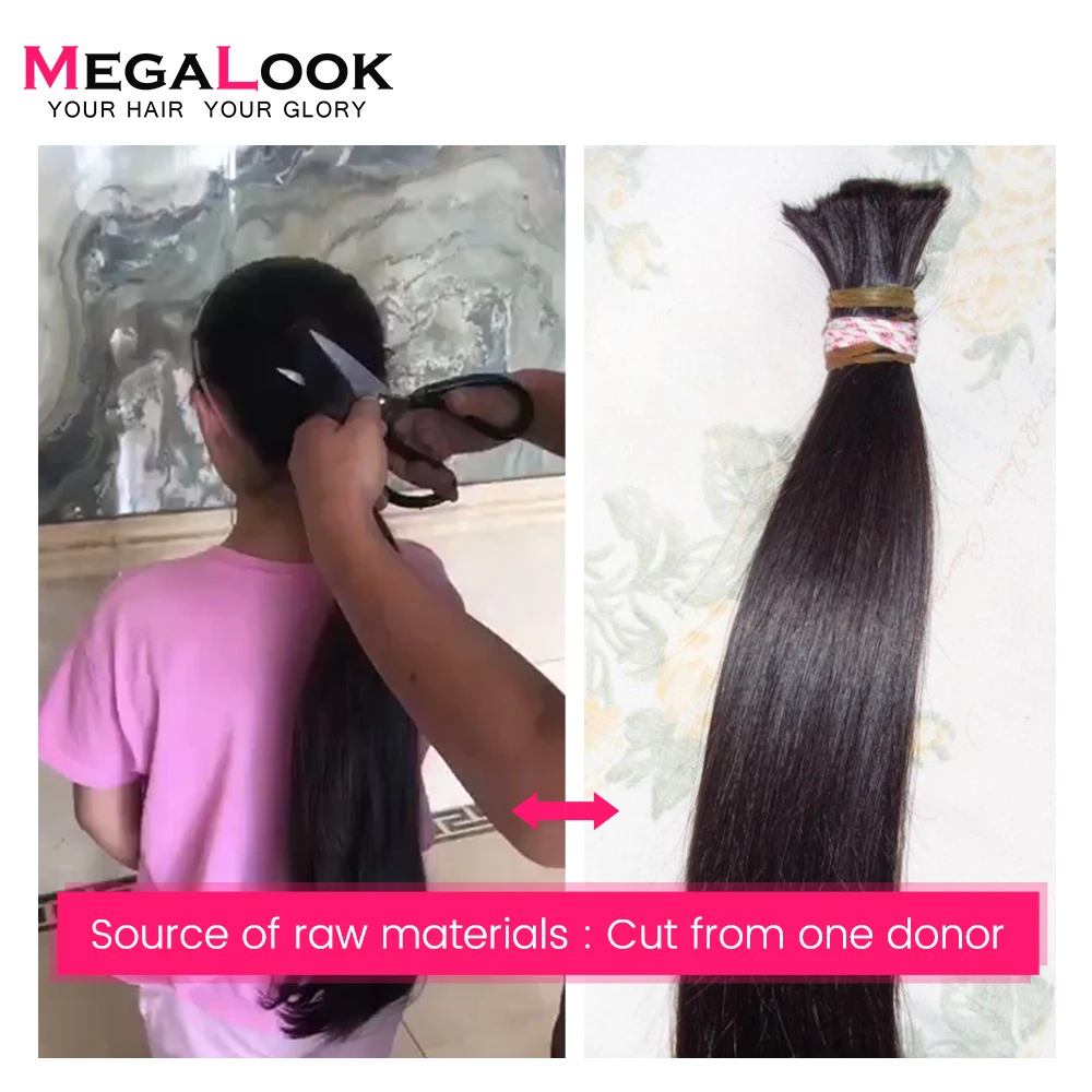 Super Double Drawn Hair Brazilian Raw Virgin Unprocessed Straight Human Hair Bundles with Closure 100% Hair Weave Megalook