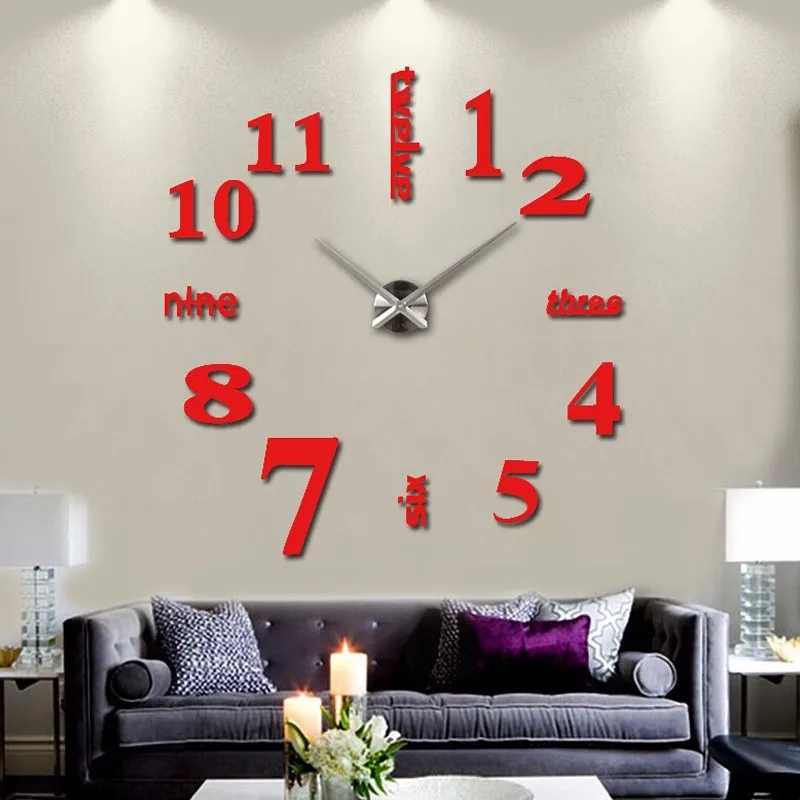 Современные DIY большие настенные часы 3D зеркальная поверхность домашний стикер Декор художественная наклейка - Цвет: HW210R