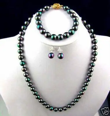 

Wholesale price 16new ^^^^^^NATURAL FINE 9-10MM BLACK AAA PEARL necklace&bracelet&earrings SETS 20''/7.5''