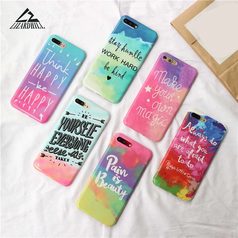 

Lizardhill Fashion soft imd Glossy gradient letter Phone case For iphone 7 Case For iphone 6 6S 7 8 PLus X Cover Coque fundas