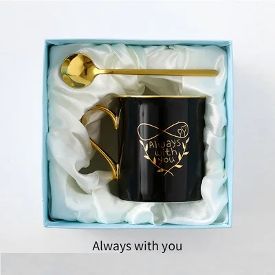 OUSSIRRO, золотая ручка, керамическая фарфоровая кофейная кружка, мистер и миссис, Подарочная коробка, чашка для чая, молока, креативный подарок на свадьбу, годовщину - Цвет: Black Gift box