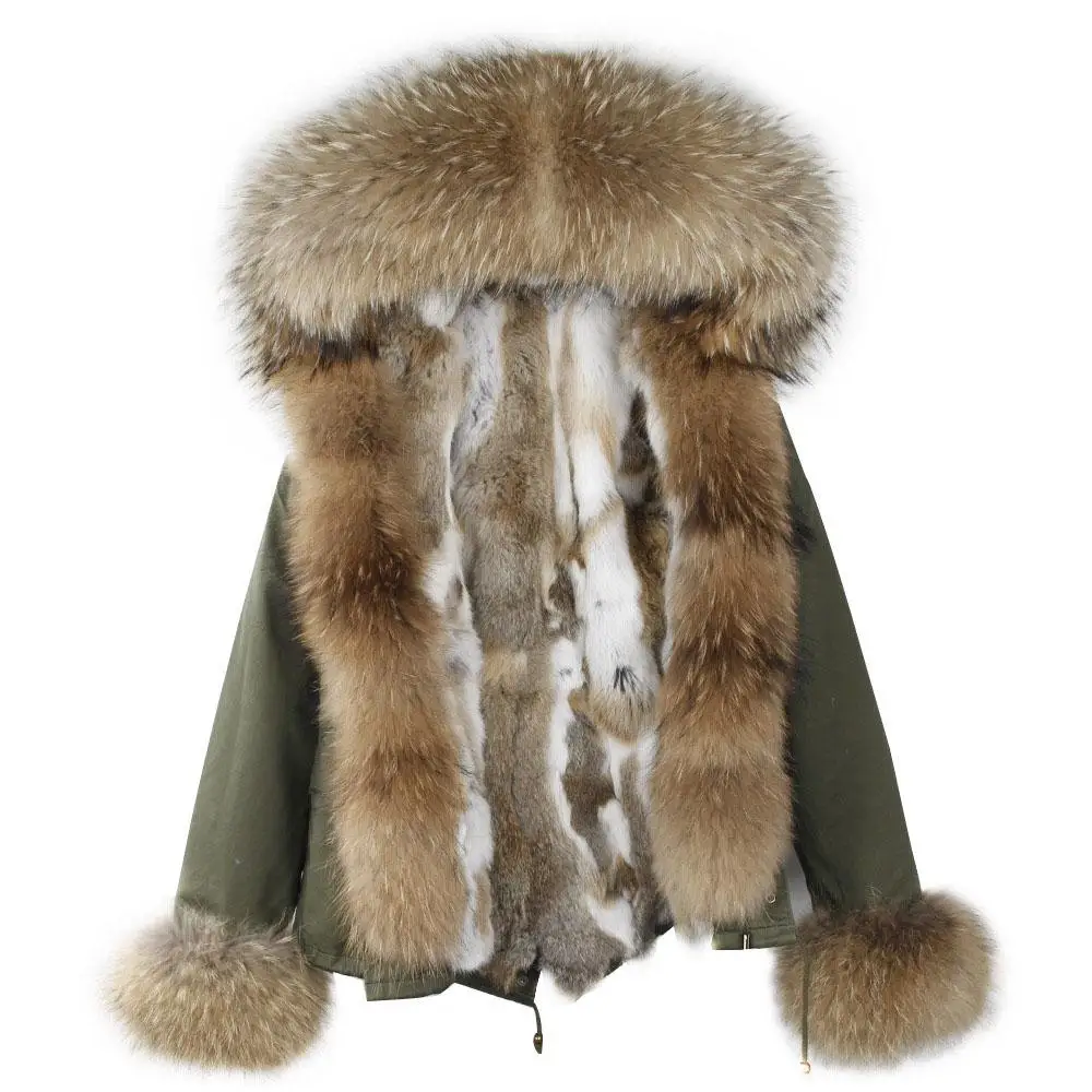 MAOMAOKONG, зимнее пальто, черный натуральный Лисий мех, воротник, шерсть, натуральный мех кролика Рекс, подкладка, куртка, отстегивается, тонкое короткое пальто - Цвет: Кораллово-Красный