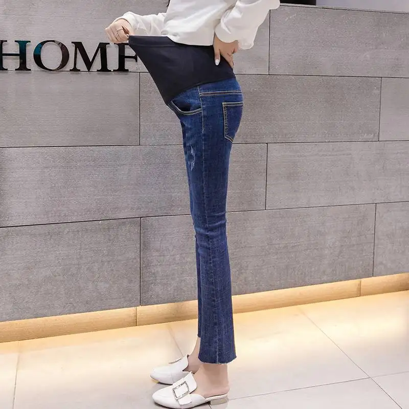 Новое платье для беременных осенние и зимние модели новые штаны для беременных модные дикие джинсы для беременных женщин - Цвет: shen lan