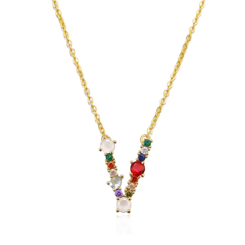 Многоцветное Новое Очаровательное Золотое 26 ожерелье с подвеской алфавита CZ Циркон начальные ожерелья с буквой для мужчин и женщин - Окраска металла: V