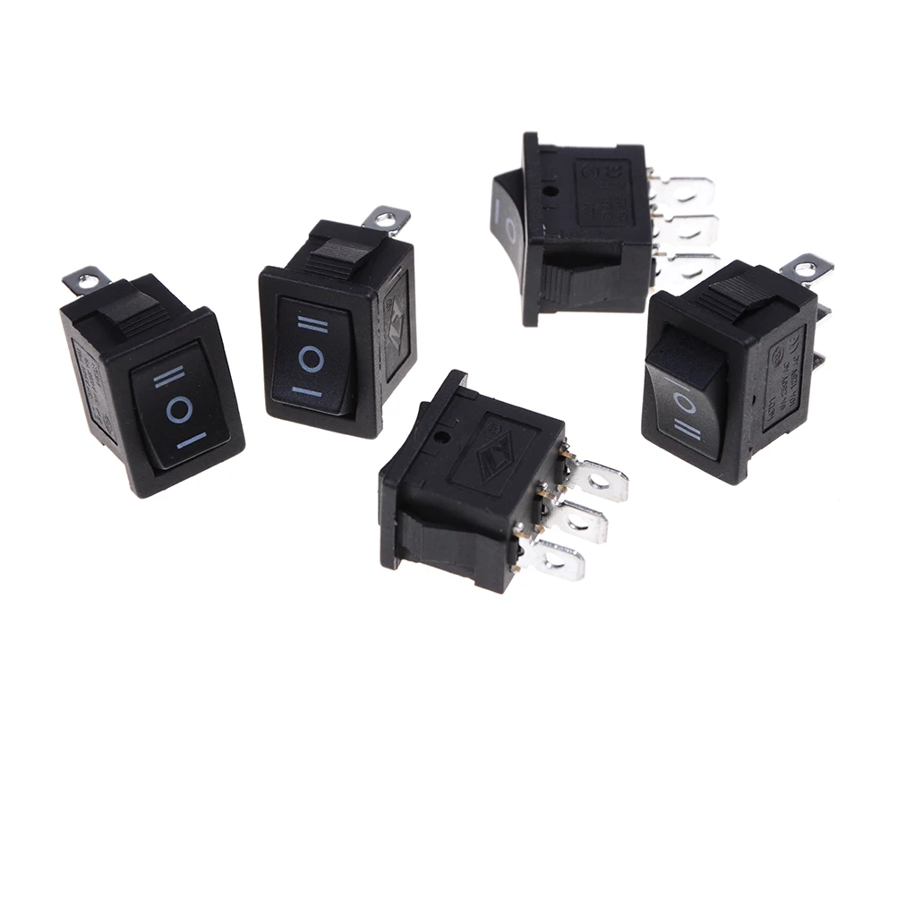 

5PCS/lot AC 6A/250V 10A/125V SPDT On/Off/On Mini Black 3 Pin Boat Rocker Switch
