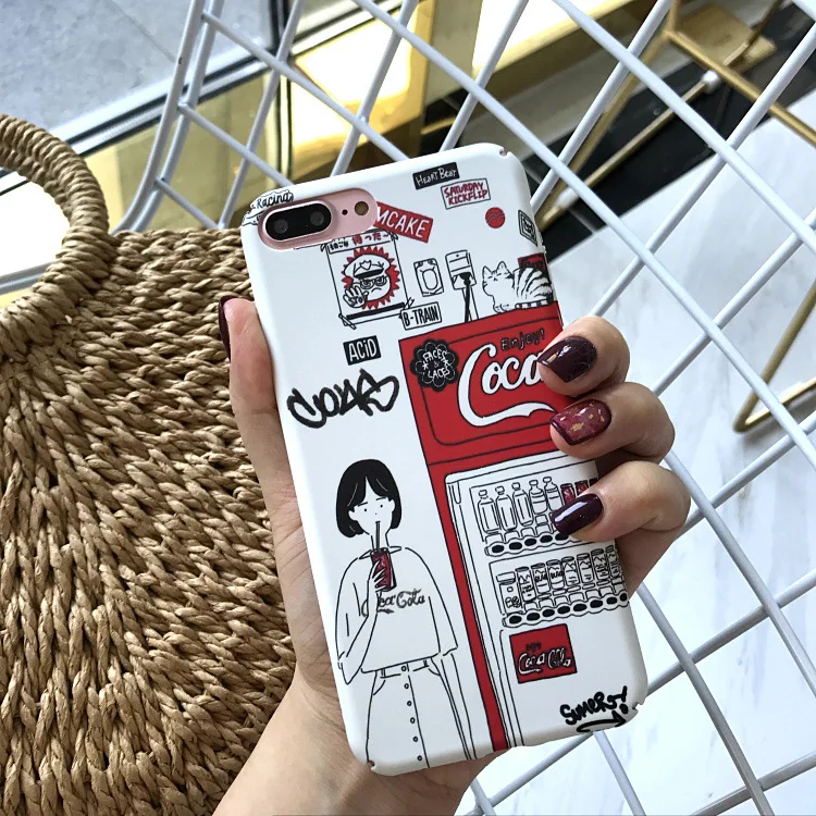 

Campus Style Trends Simple Couple Phone Cover Summer Coke Girl Illustration Full Protective Case for IPhone 6 6S Plus 7 8 Plus X