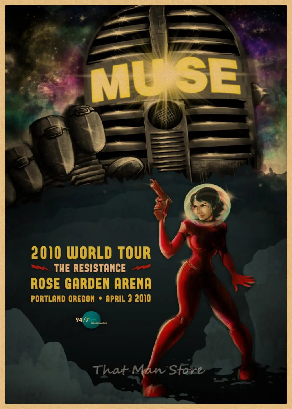 Muse poster.muse rock music vintage retro poster kraft paper decorative wall sticker - Цвет: Бургундия