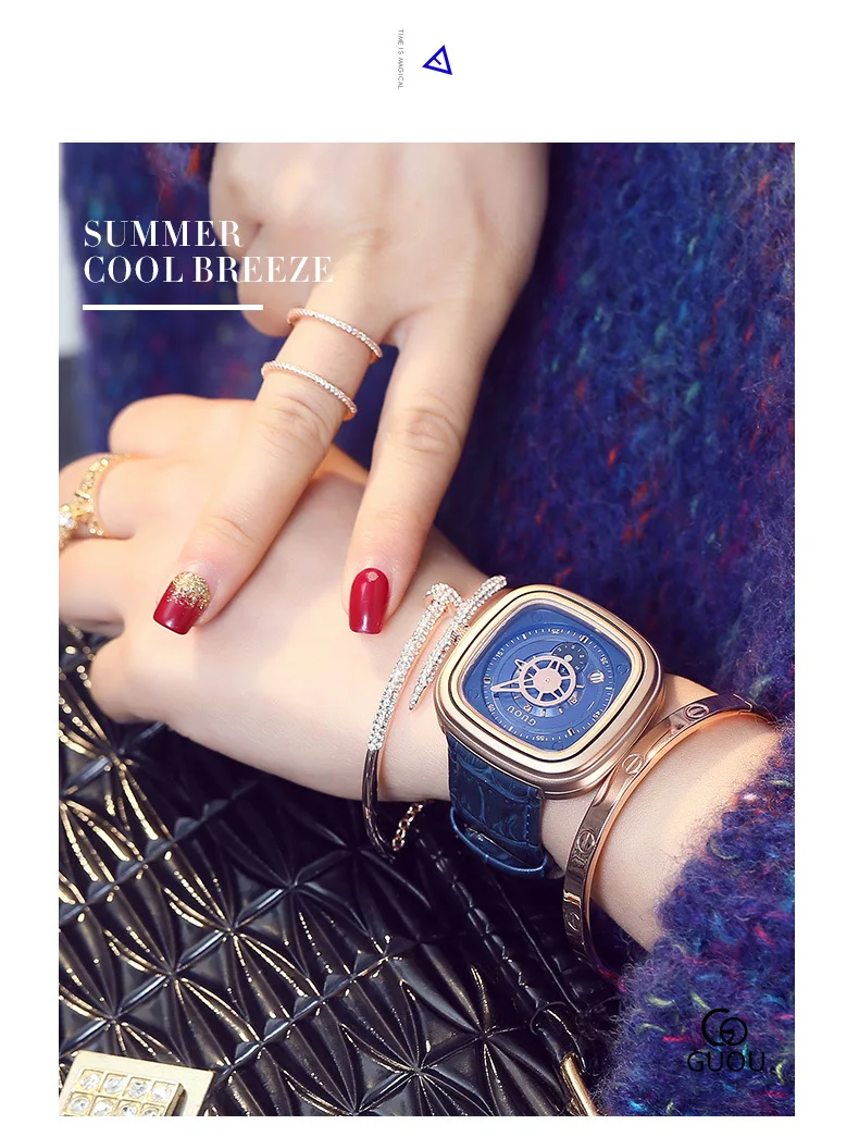 de quartzo feminino pulseira de couro relógio